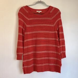 Madewell Striped Lightweight Tunic Sweater Size S Orange White Linen Cotton Silk
